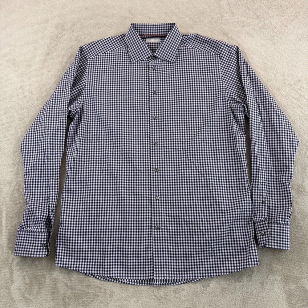 ETON Contemporary Dress Shirt in Navy Gingham Check Men 43 17 Designer CEO